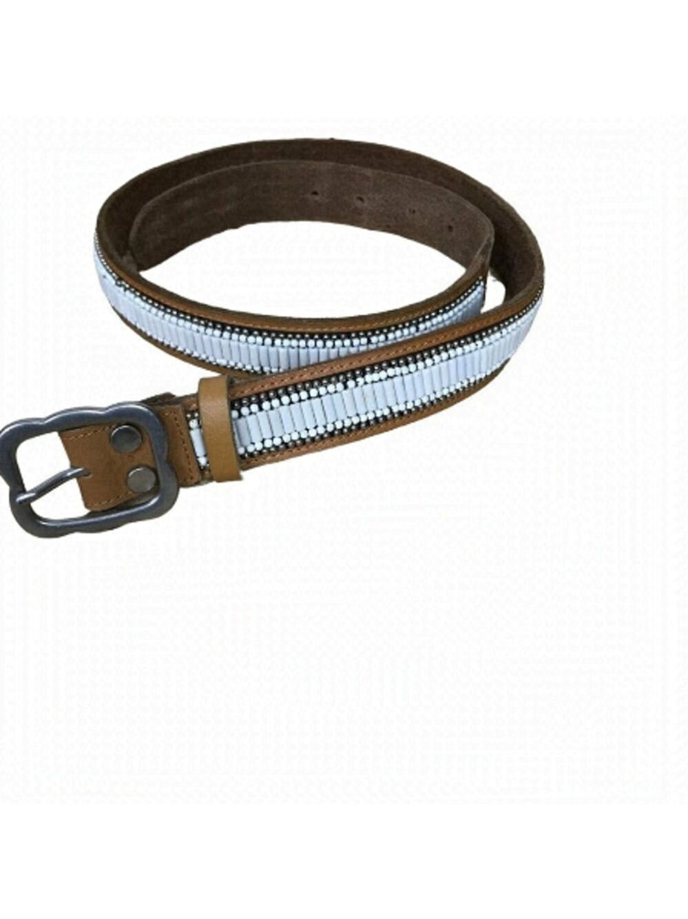 Lucky Brand Brown Leather Beaded Belt Size 39"